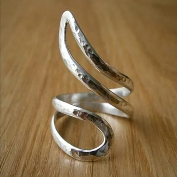 Hammered Silver Tone Wrap Ring - Picture 1 of 8